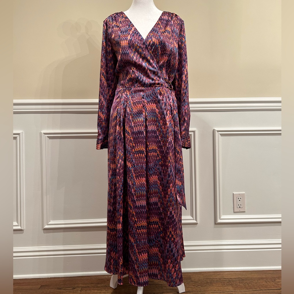 Tahari Arthur S. Levine Faux Wrap Long Sleeve Midi Dress